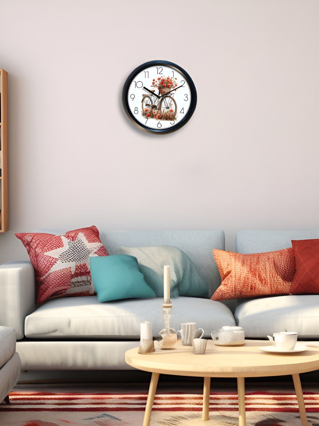 Aura Aura Peach-Coloured & White Printed Contemporary Wall Clock