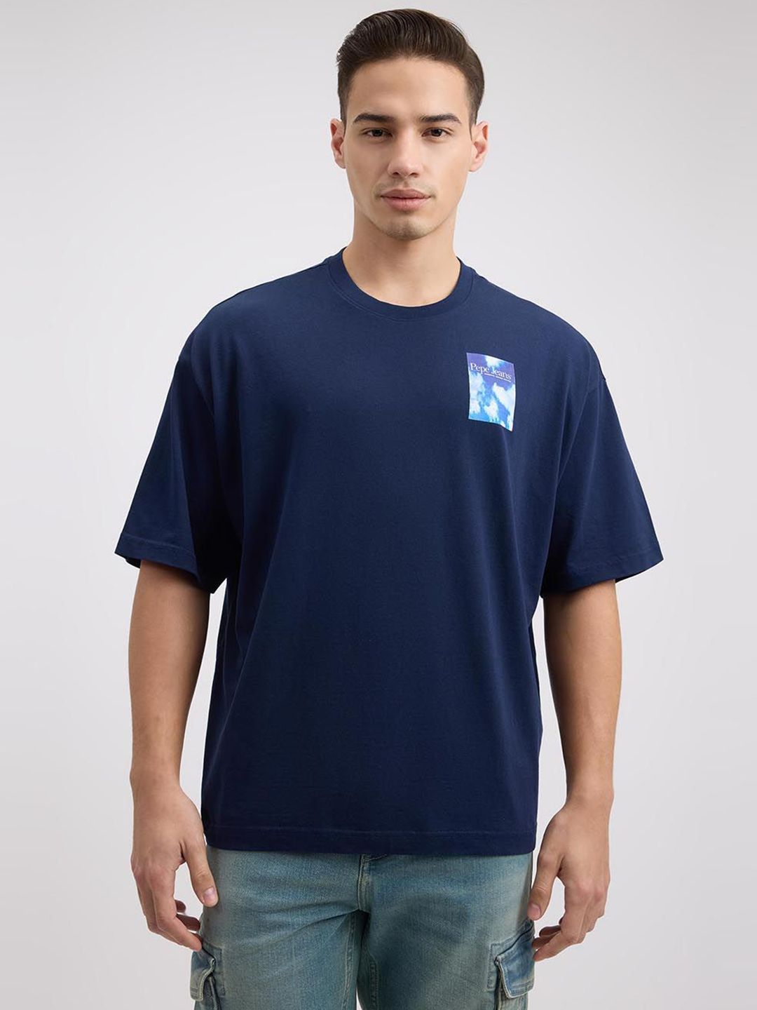 Pepe Jeans Men Typography Printed Round Neck Cotton Oversized T-shirt