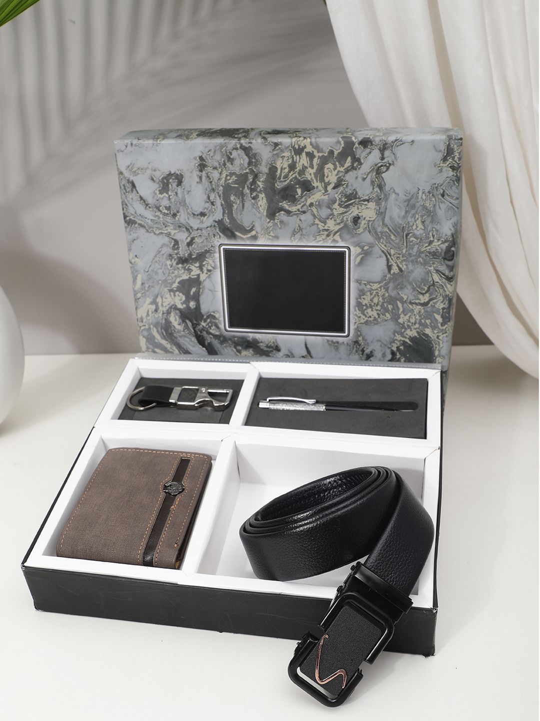 SAZARA Men Accessory Gift Set Of Belt Wallet Keychain and Pen Gift Set
