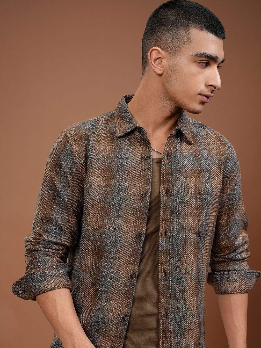HIGHLANDER HIGHLANDER Men Rose Gold Tarton Check Casual Relaxed Fit Shirt