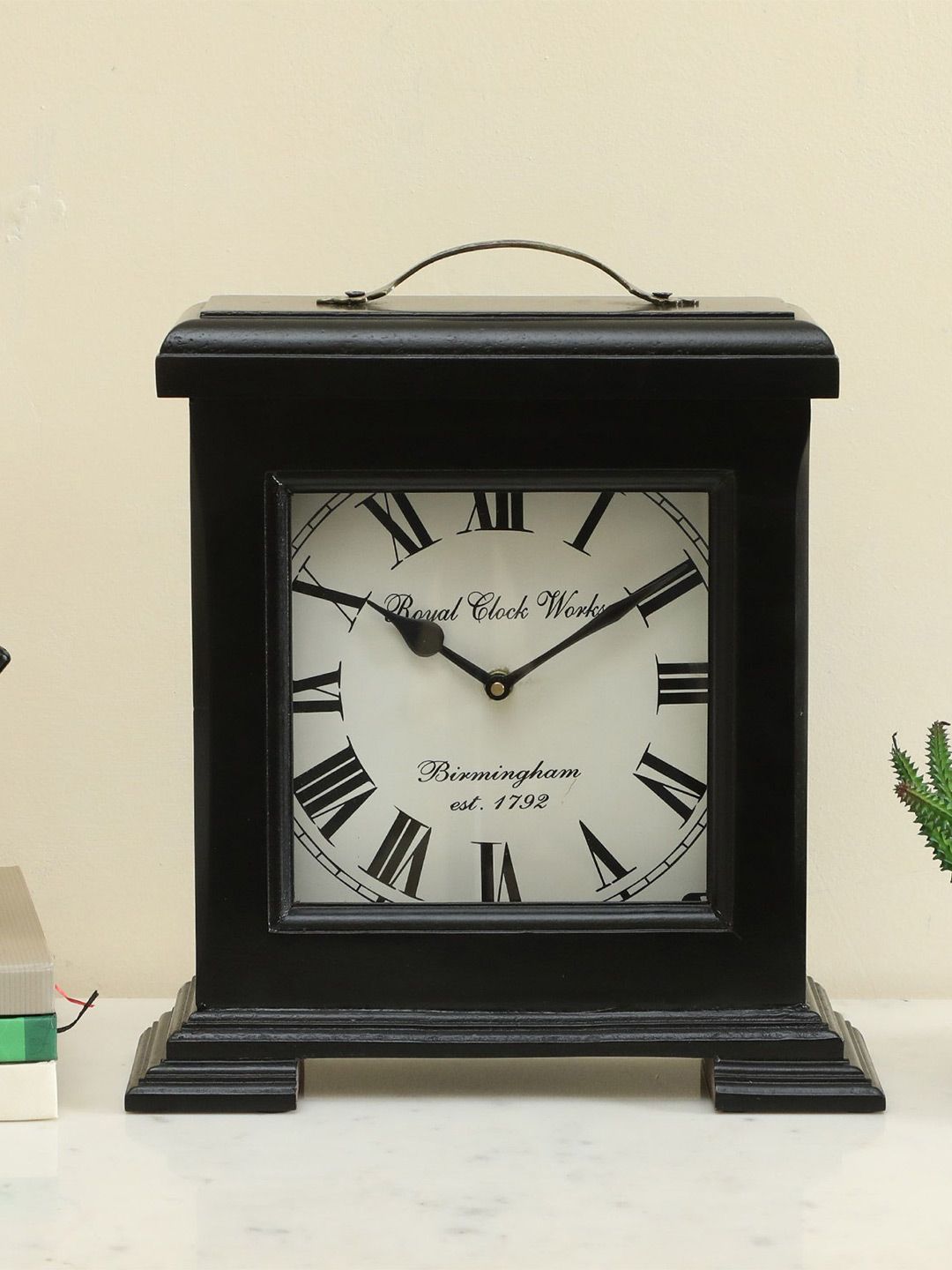 vedas Black & White Wooden Square Shaped Contemporary Analogue Table Clock