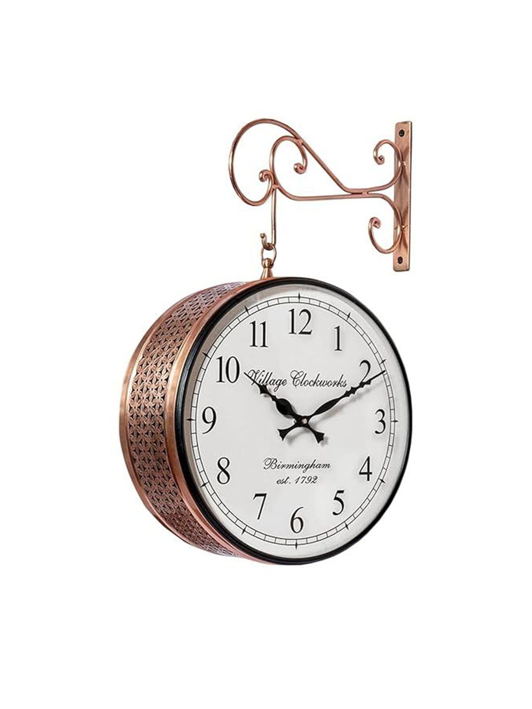 vedas Copper Metal Handcrafted 2 Pcs Round Battery Analogue Wall Clock