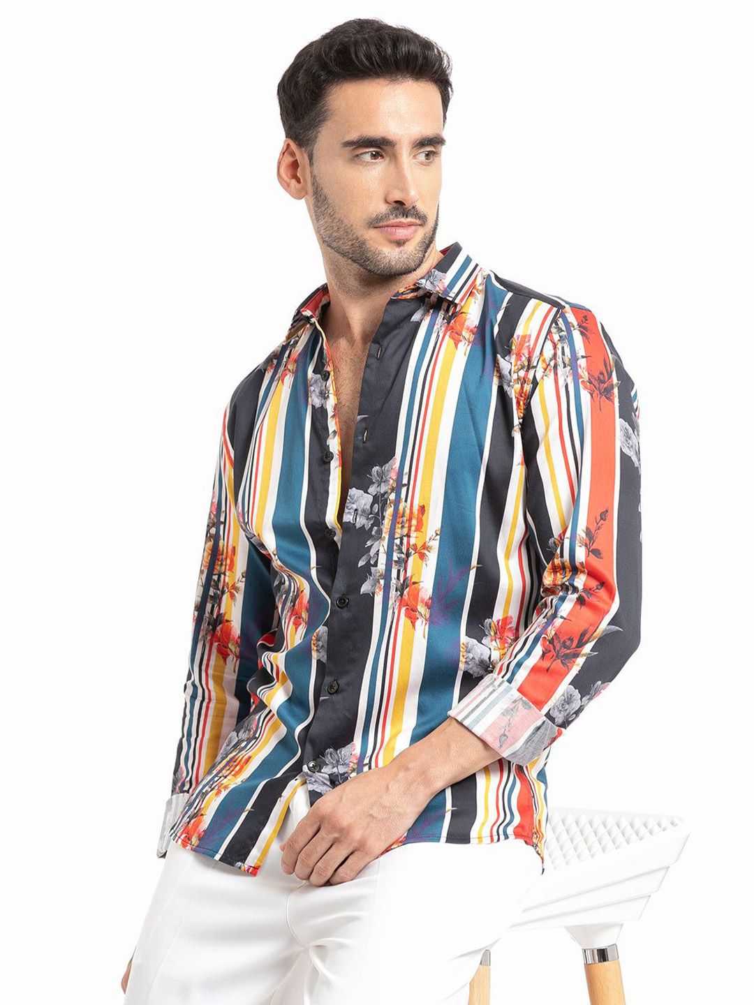 Banana Club Banana Club Men Relaxed Slim Fit Floral Opaque Striped Casual Shirt