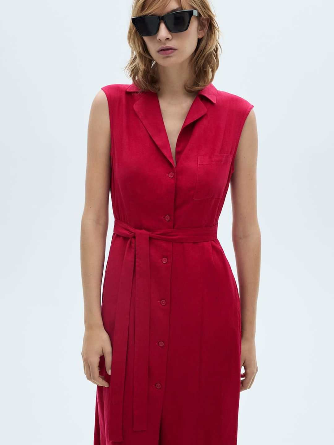 Belted Shirt Midi Dress