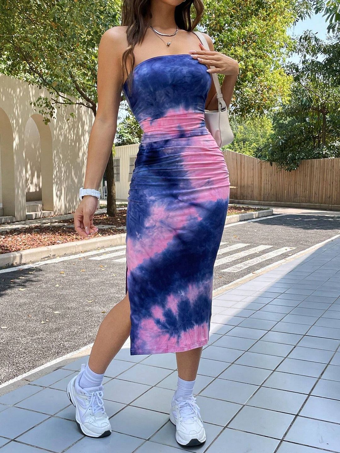 BAESD Tie and Dye Printed Bandeau Dress