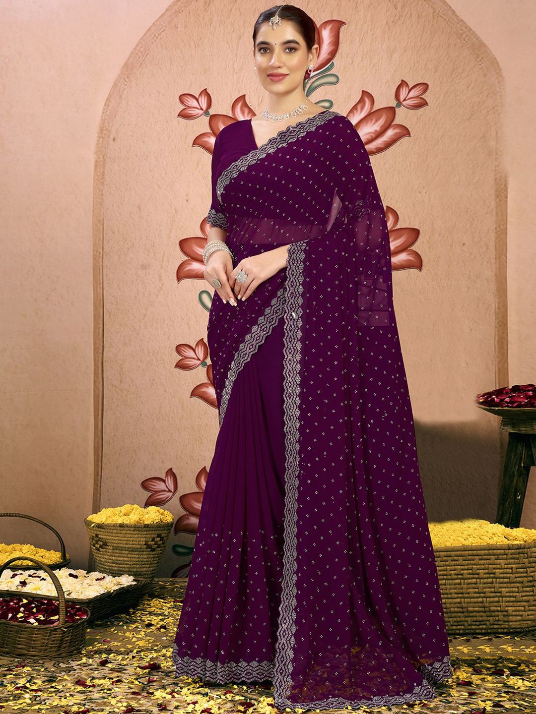 Mitera Embellished Beads and Stones Pure Georgette Saree
