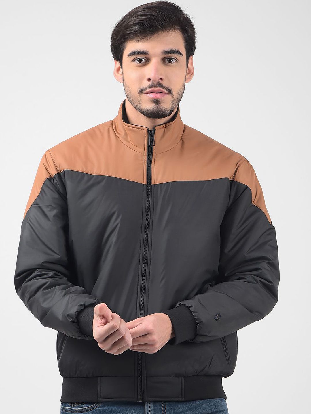 Numero Uno Men Mock Collar Colourblocked Casual Lightweight Bomber Jacket
