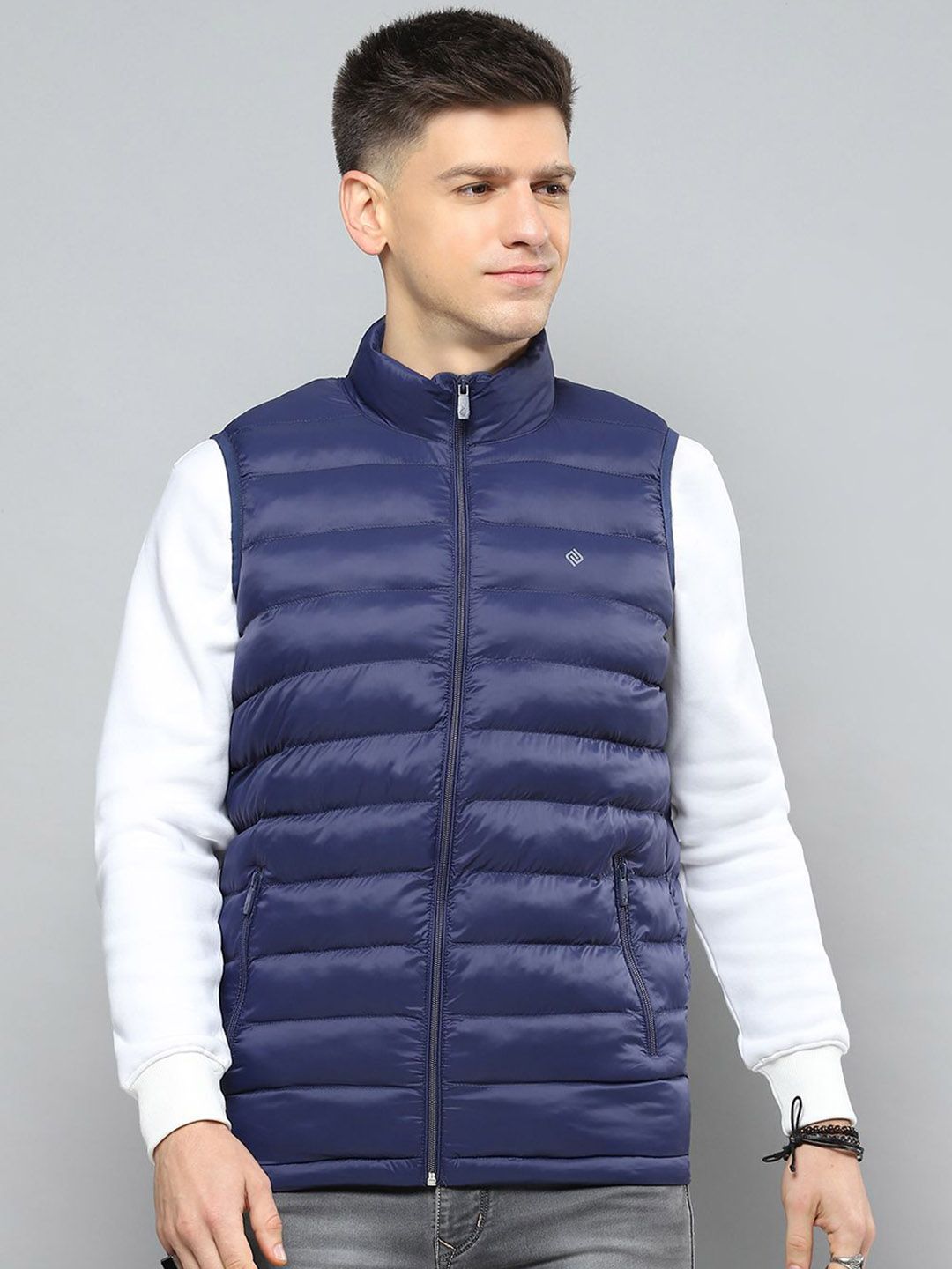 Cloak & Decker Men Solid Mock Collar Sleeveless Lightweight Puffer Jacket