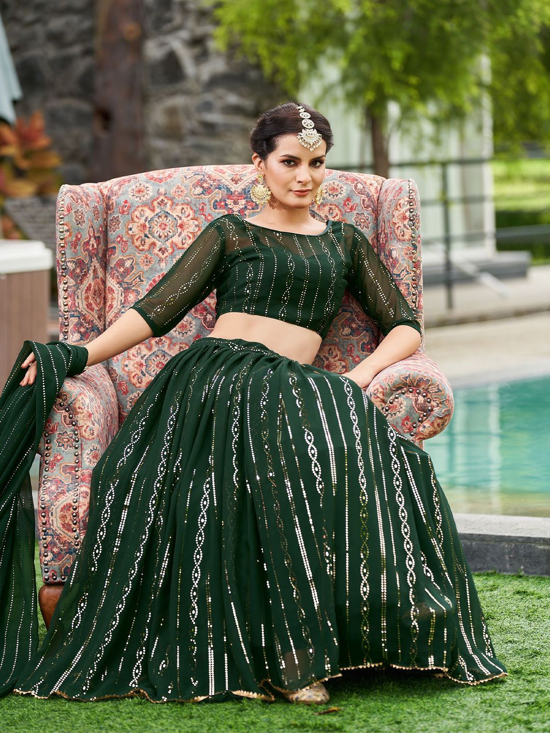 KALINI Embroidered Thread Work Semi-Stitched Lehenga & Unstitched Blouse With Dupatta