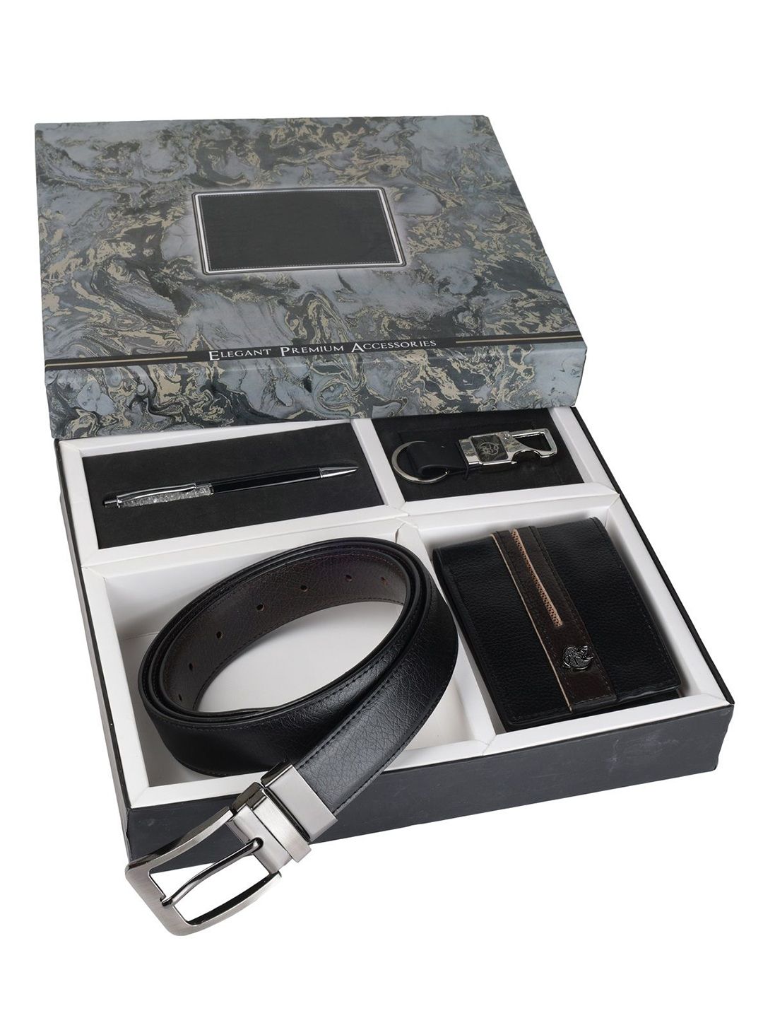 SAZARA Men Reversiable Belt , Wallet, Keychain and Pen Gift Set