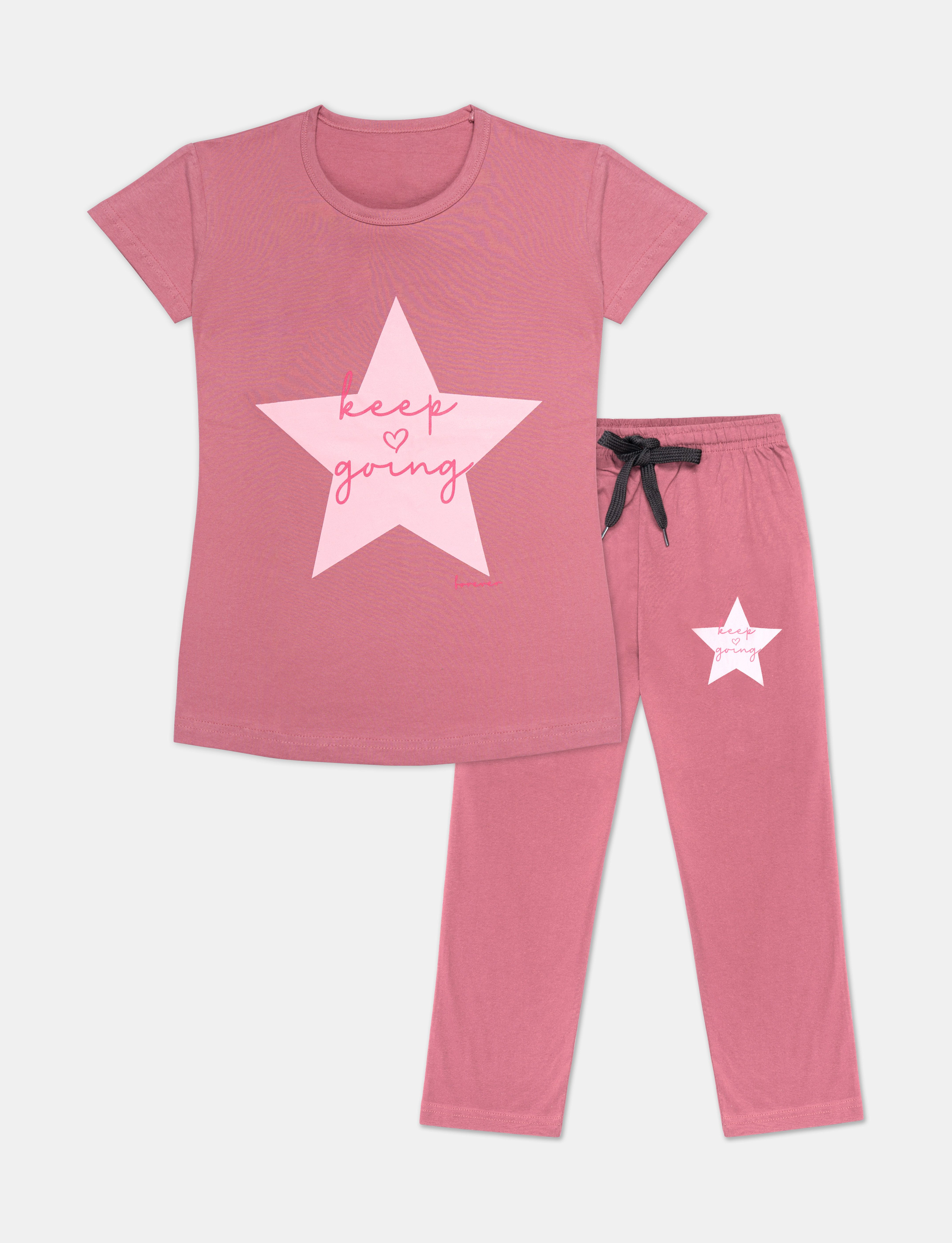Tee Weavers Girls Pure Cotton Round Neck Printed Night Suit