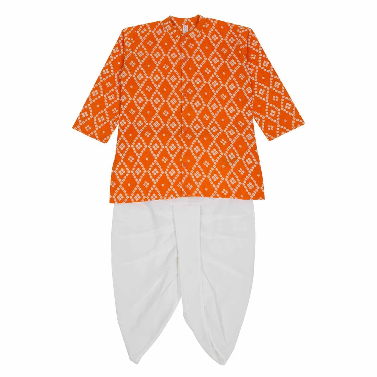 LITTLE GINNIE Boys Bandhani Printed Pure Cotton Kurta With Dhoti Pants