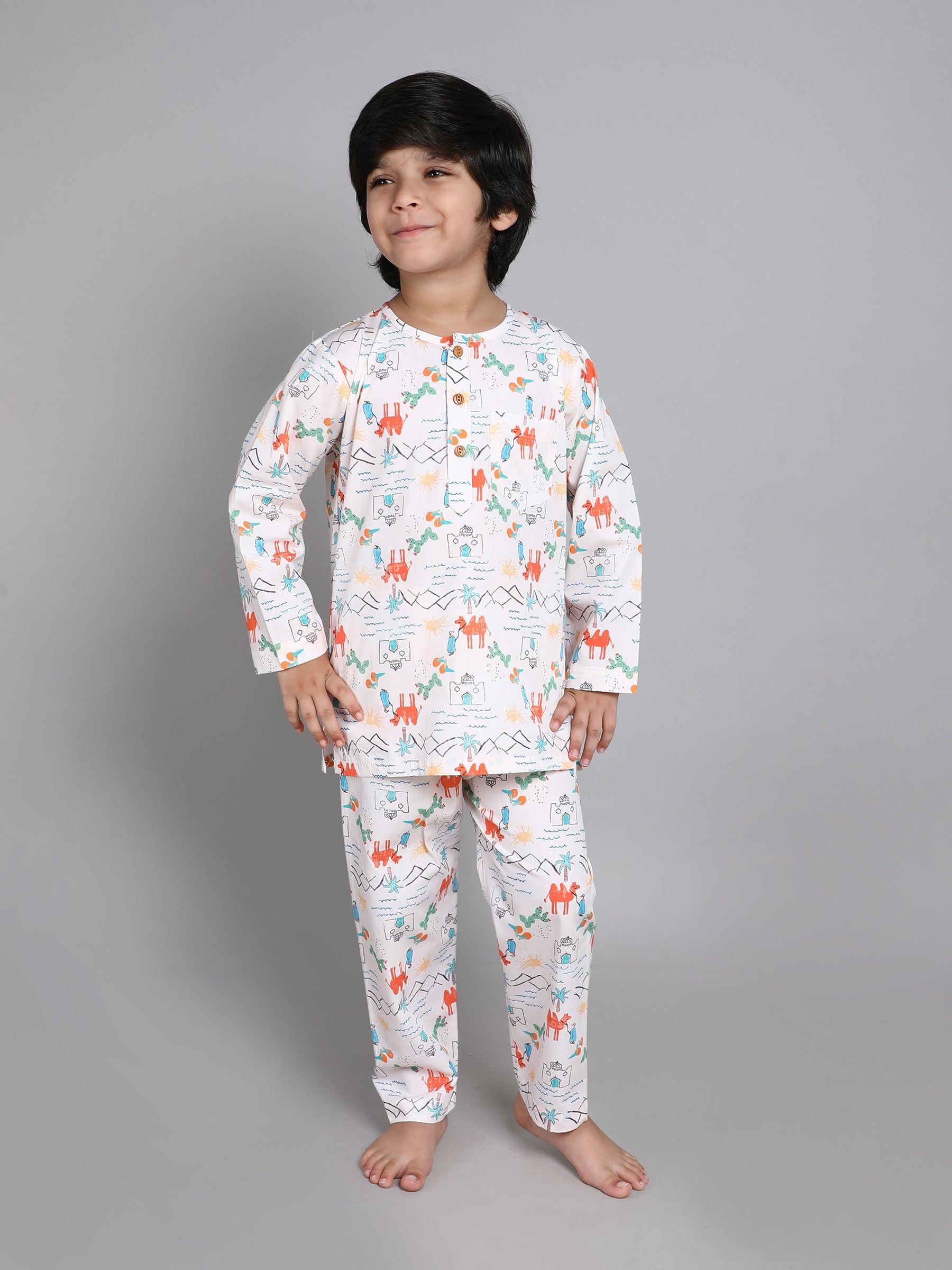 Little Clothings Kids Animal Printed Organic Cotton Round Neck Night Suits
