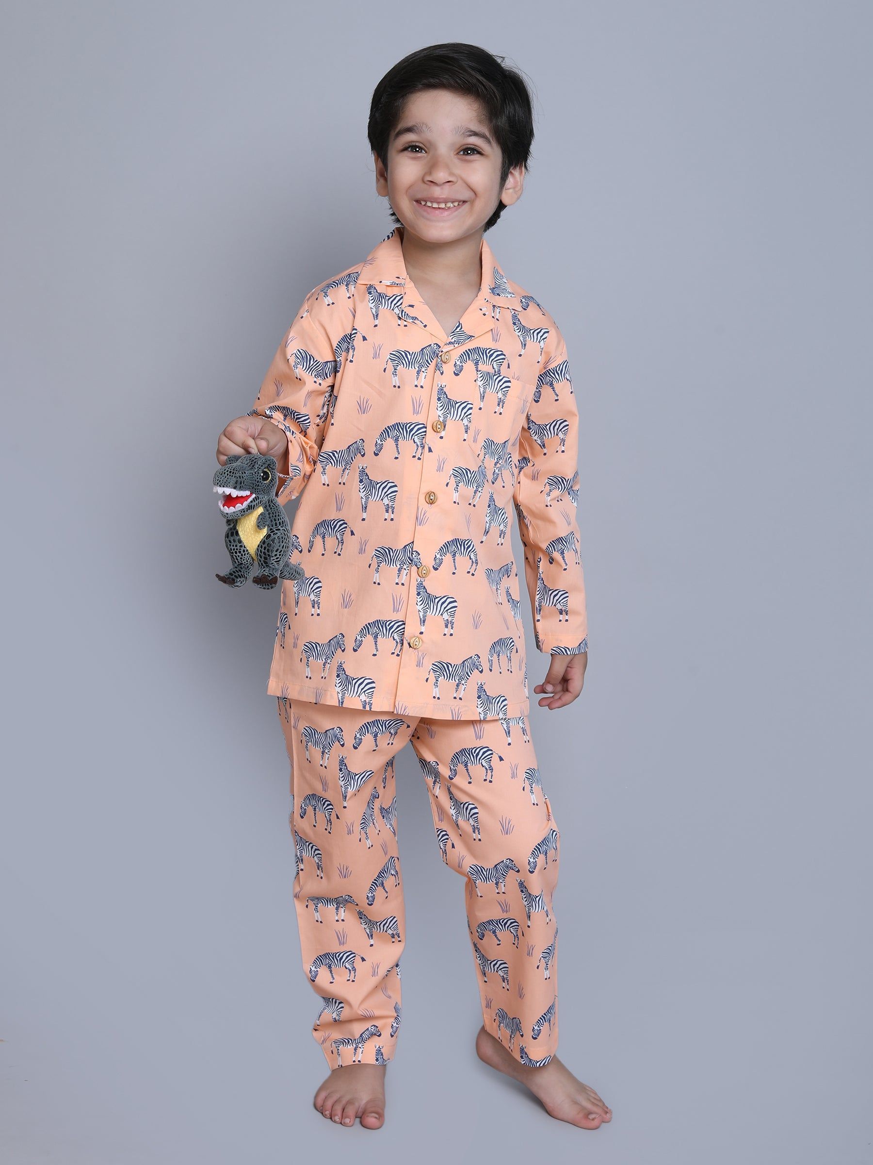 Little Clothings Kids Orange-Colored Cotton Animal Printed Organic Cotton Night Suit