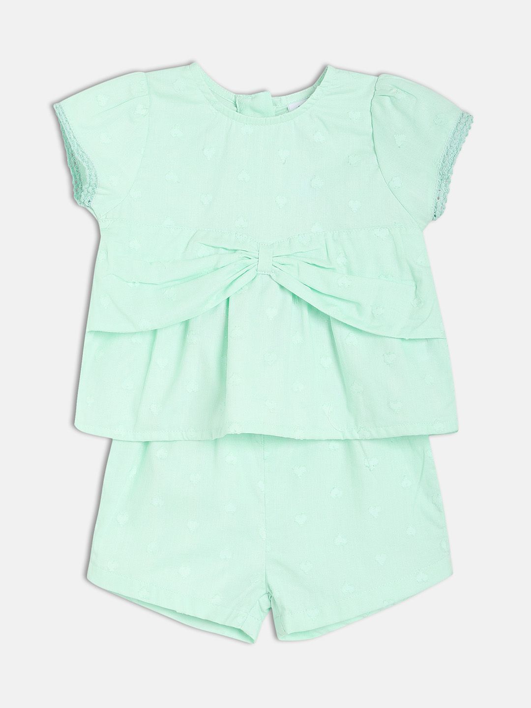 MINI KLUB Girls Self Design Pure Cotton Top With Shorts