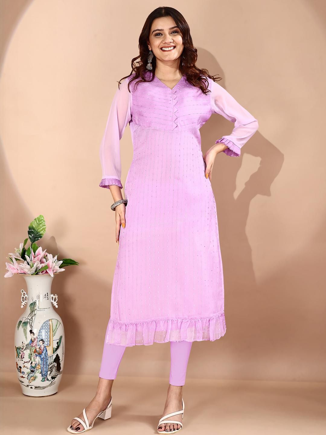 ZAZADIYA IMPEX Women Lavender Kurtis