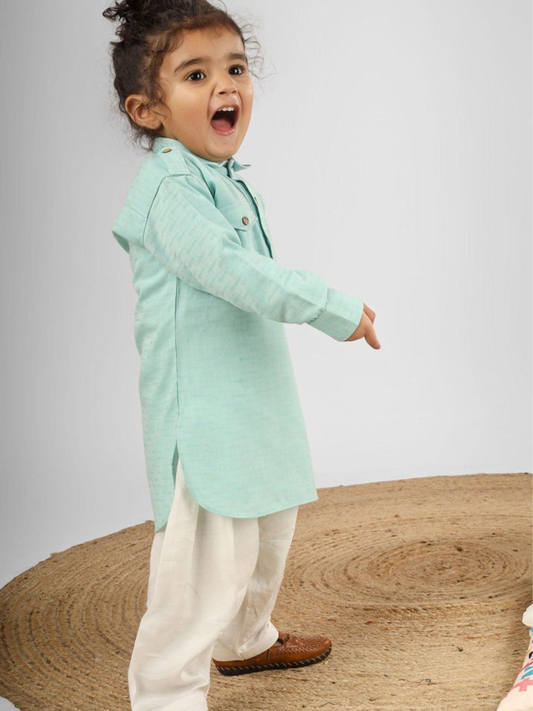 Polka Tots Kids Knee Length Regular Pure Cotton Straight Kurta with Pyjamas