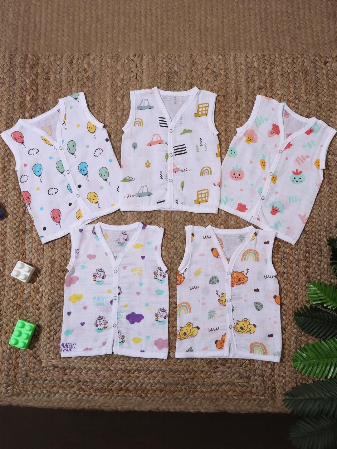 MumsLap Pack of 5 White Printed Jhablas