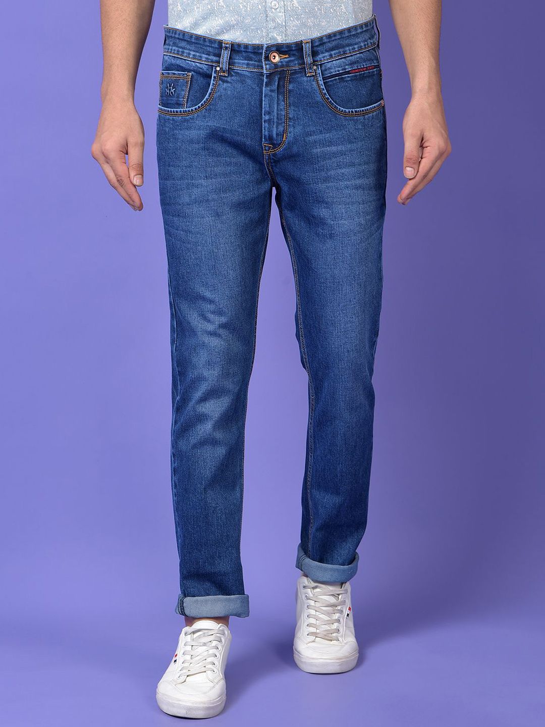 Crimsoune Club Men Slim Fit Mid-Rise Heavy Fade Stretchable Jeans