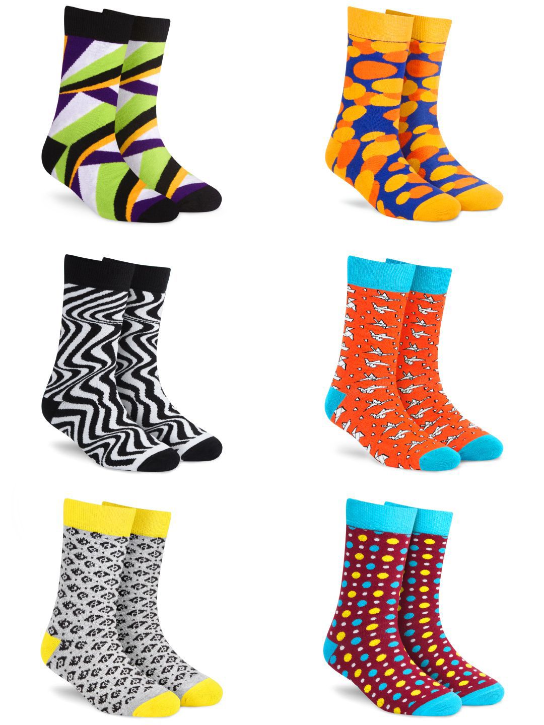 Dynamocks Pack Of 6 Patterned Calf -Length Socks