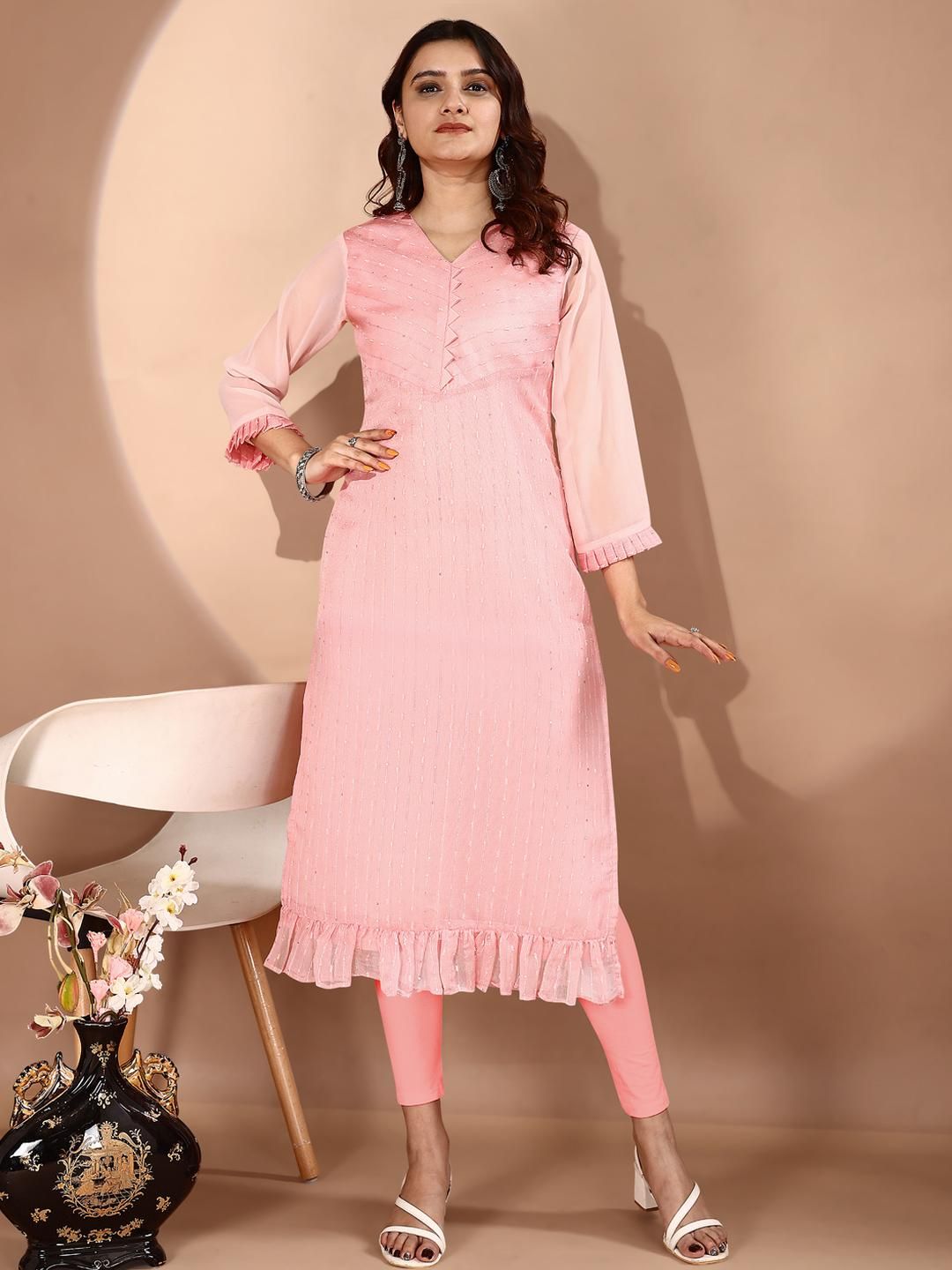 ZAZADIYA IMPEX Women Peach Kurtis