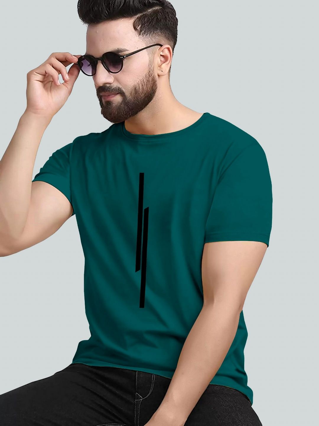 KAJARU Men Pack of 2 Straight Line Printed Round Neck Short Sleeve T-Shirts
