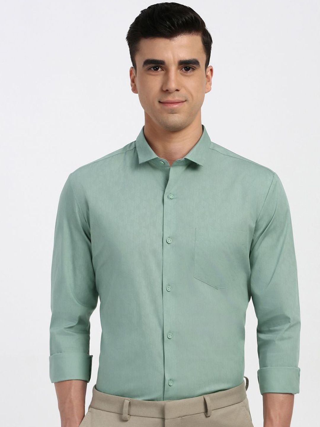 Peter England Peter England Spread Collar Pocket Slim Fit Shirt