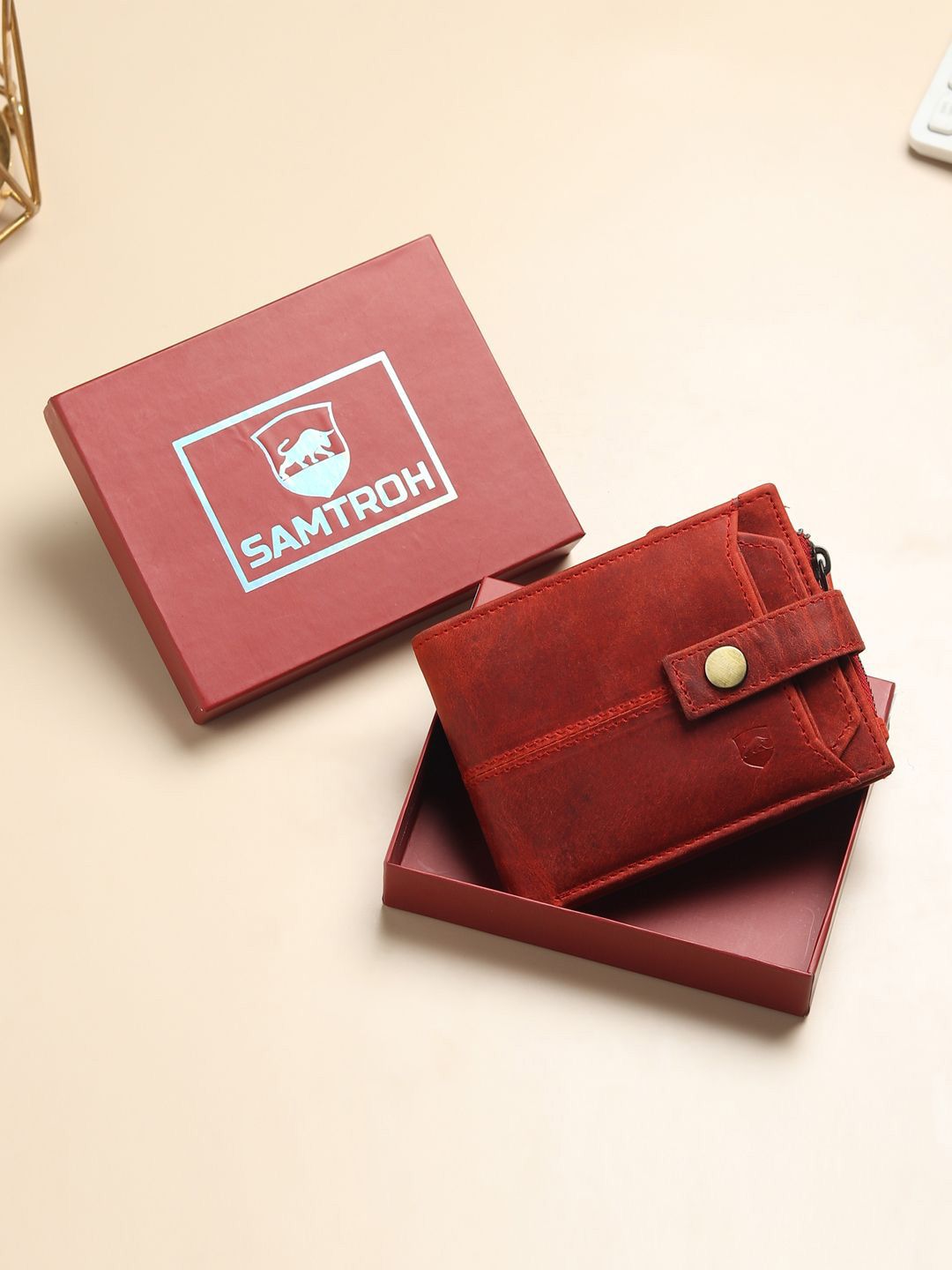 SAMTROH Men Zip Detail Leather Two Fold Wallet