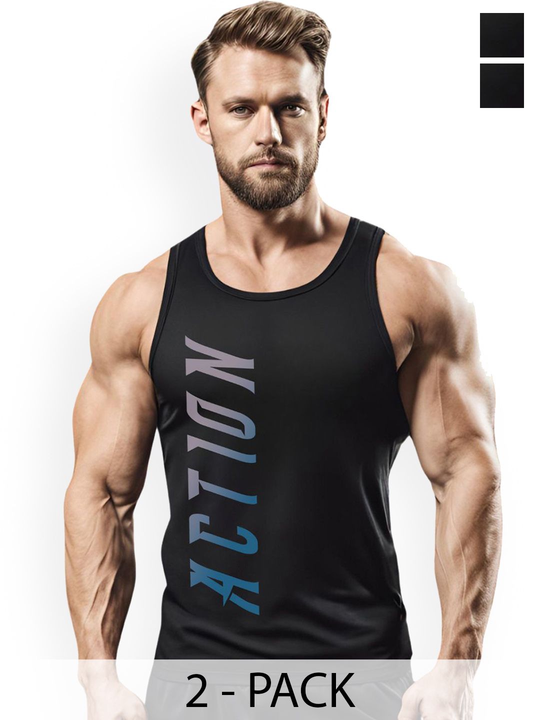 3Colors Dri-FIT Round Neck Gym Vest NCUT-BLK ACTION-BLK RELAX-2C