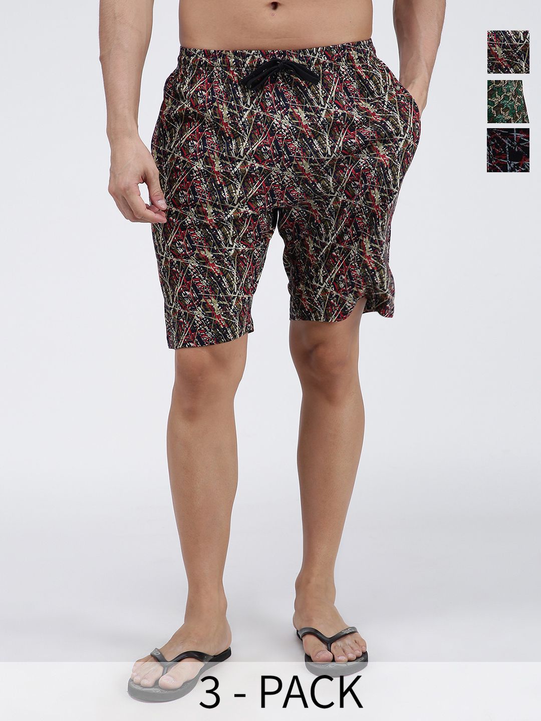 AMUL COMFY Men Set of 3 Printed Lounge Shorts