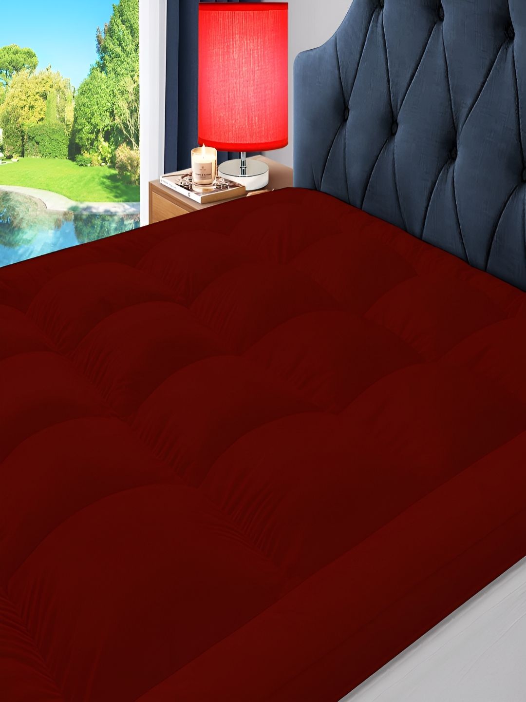 tundwal's tundwal's Maroon Quilted Microfiber Water Resistant Topper King Size Mattress Protector