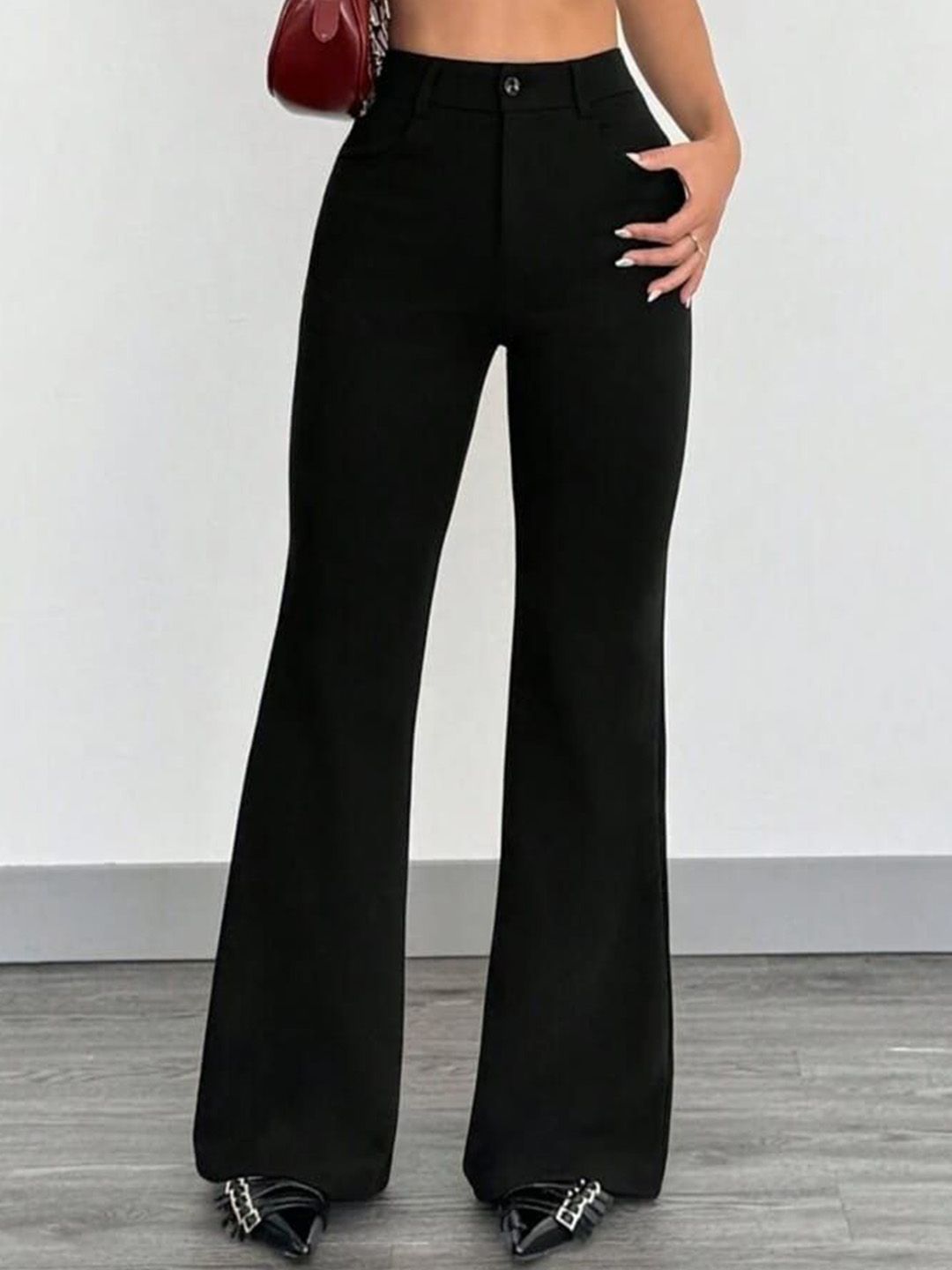 Next One Women Smart High-Rise Easy Wash Flared RegularTrousers