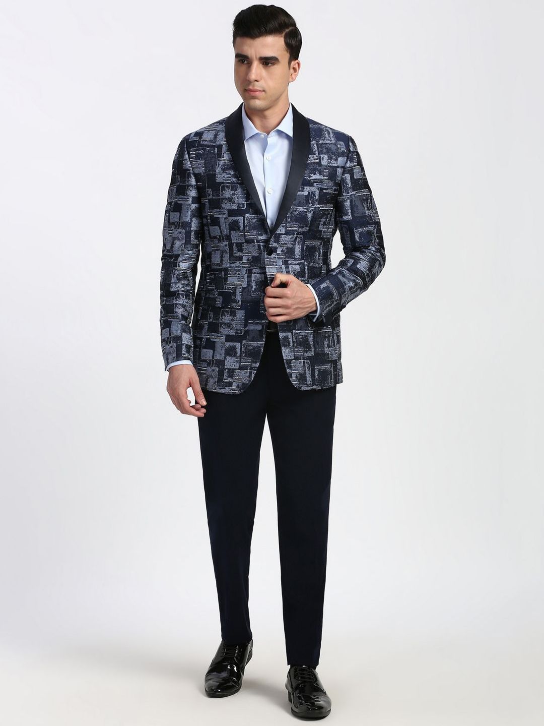 Peter England Elite Printed Slim-Fit Single-Breasted Two-Piece Formal Suit