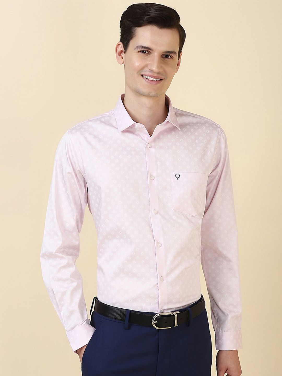 Allen Solly Slim Fit Geometric Printed Spread Collar Short Sleeves Pure Cotton Shirt