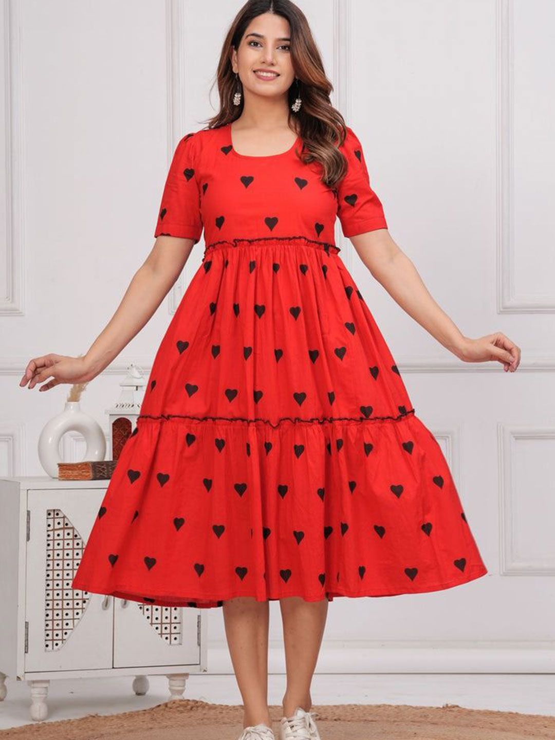 KALINI KALINI Women Printed Pleated Cotton Fit & Flare Dress