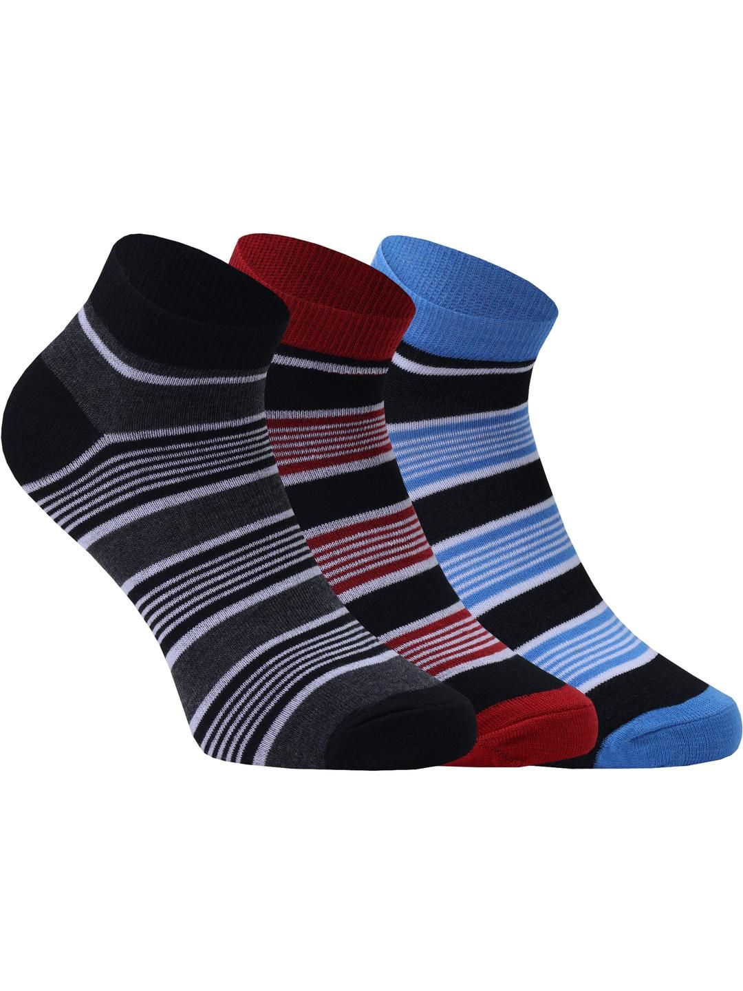 SOXVIEW Pack of 3 Men Striped Ankle Length Socks