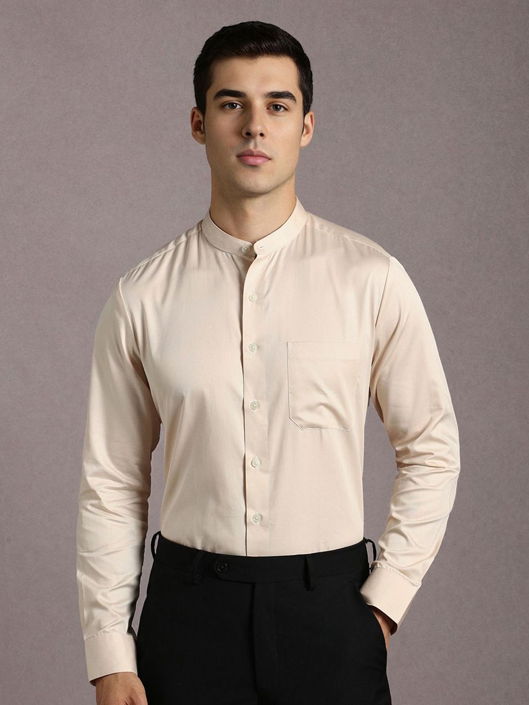 Louis Philippe Band Collar Slim Fit Pure Cotton Shirt