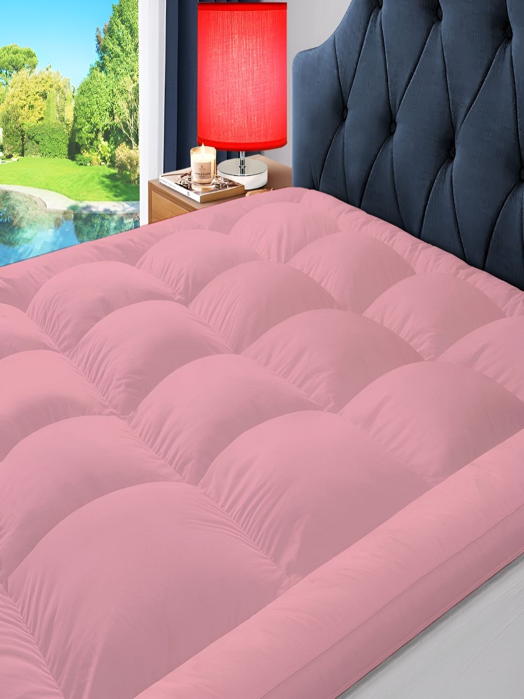 tundwal's tundwal's Pink Quilted Microfiber Water Resistant Topper King Size Mattress Protector