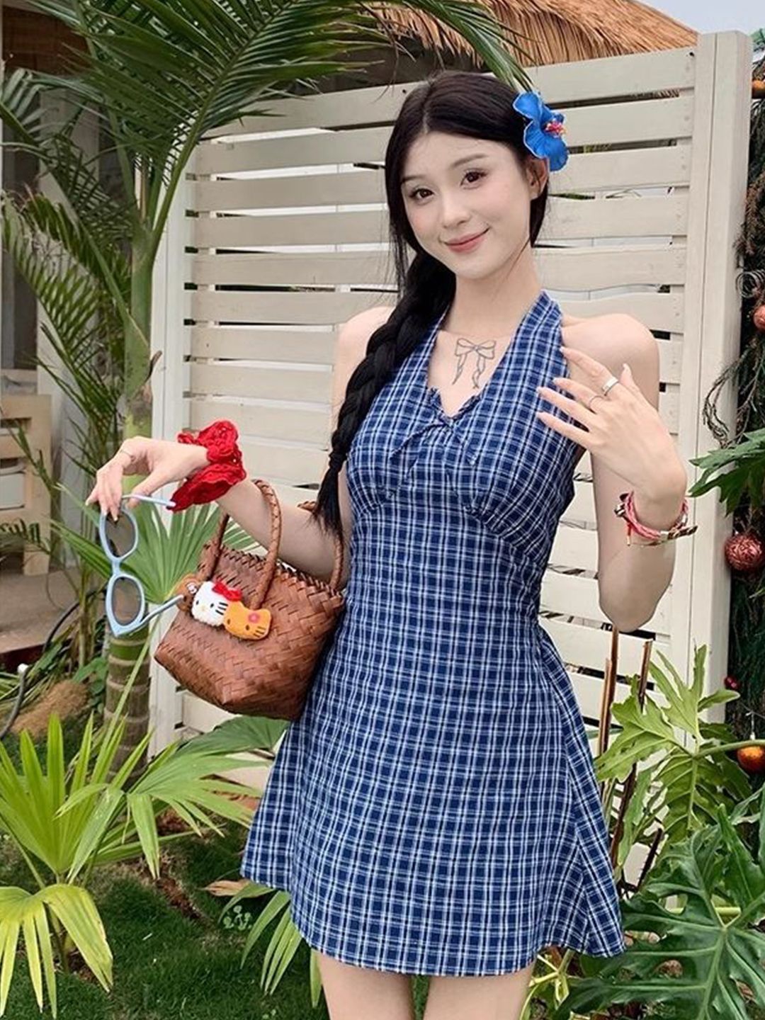 knee length dresses for ladies COLLECTIF Blue and Yellow Check Mini Dress for Women, UK 18