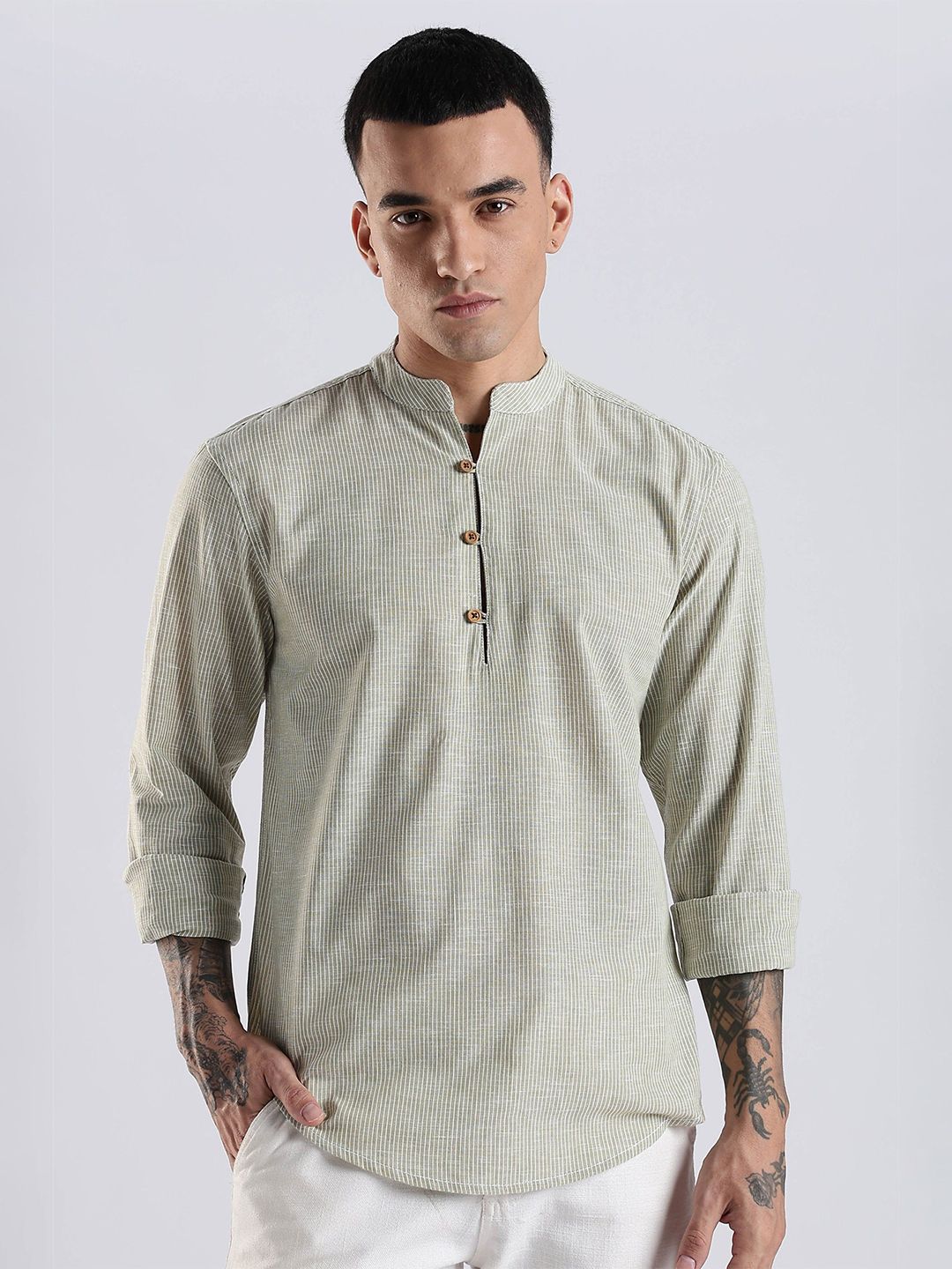 HERE&NOW Men Striped Mandarin Collar Kurta
