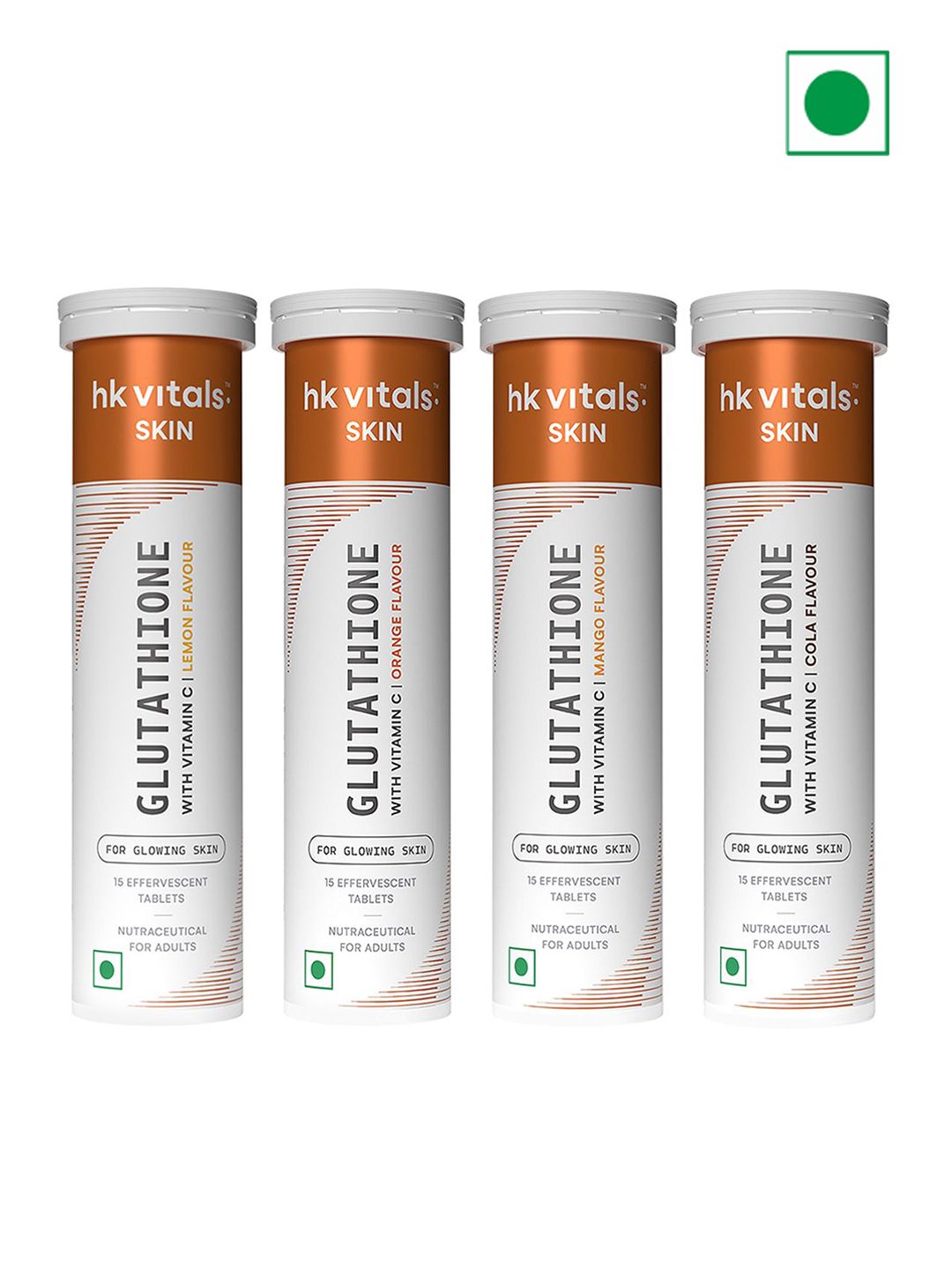 HK VITALS 4-Pcs Glutathione Effervescent Tablets 15 Tablets Each - Orange+Lemon+Mango+Cola