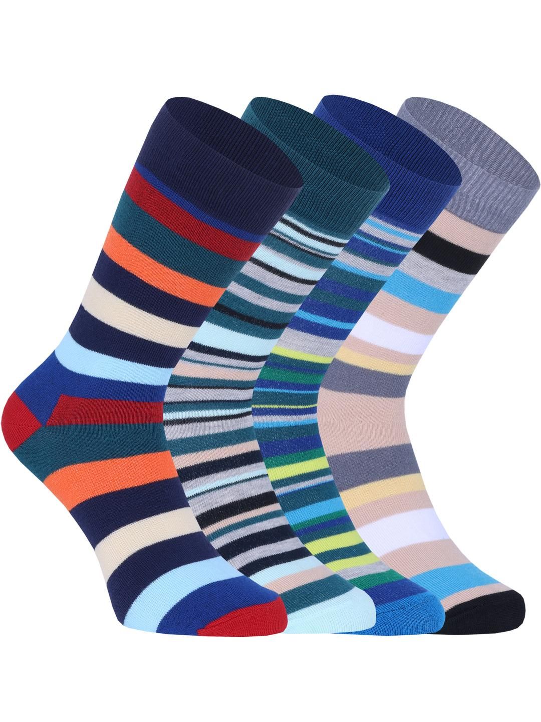 SOXVIEW Pack of 4 Men Striped Calf Length Socks