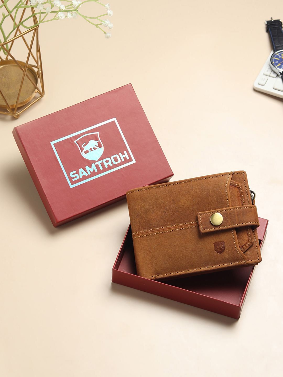 SAMTROH Men Zip Detail Leather Two Fold Wallet