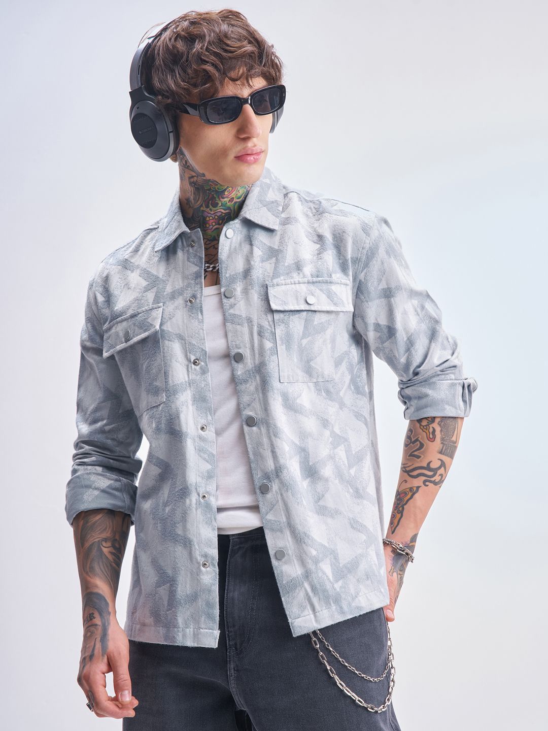 HIGHLANDER HIGHLANDER Men Abstract Printed Spread Collar Casual Shacket