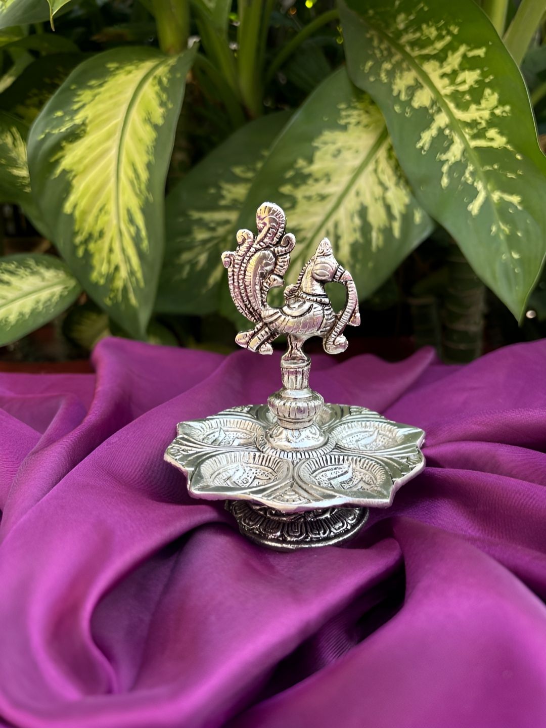 Barn 14 Peacock German Silver Easy to Clean Diwali Diyas