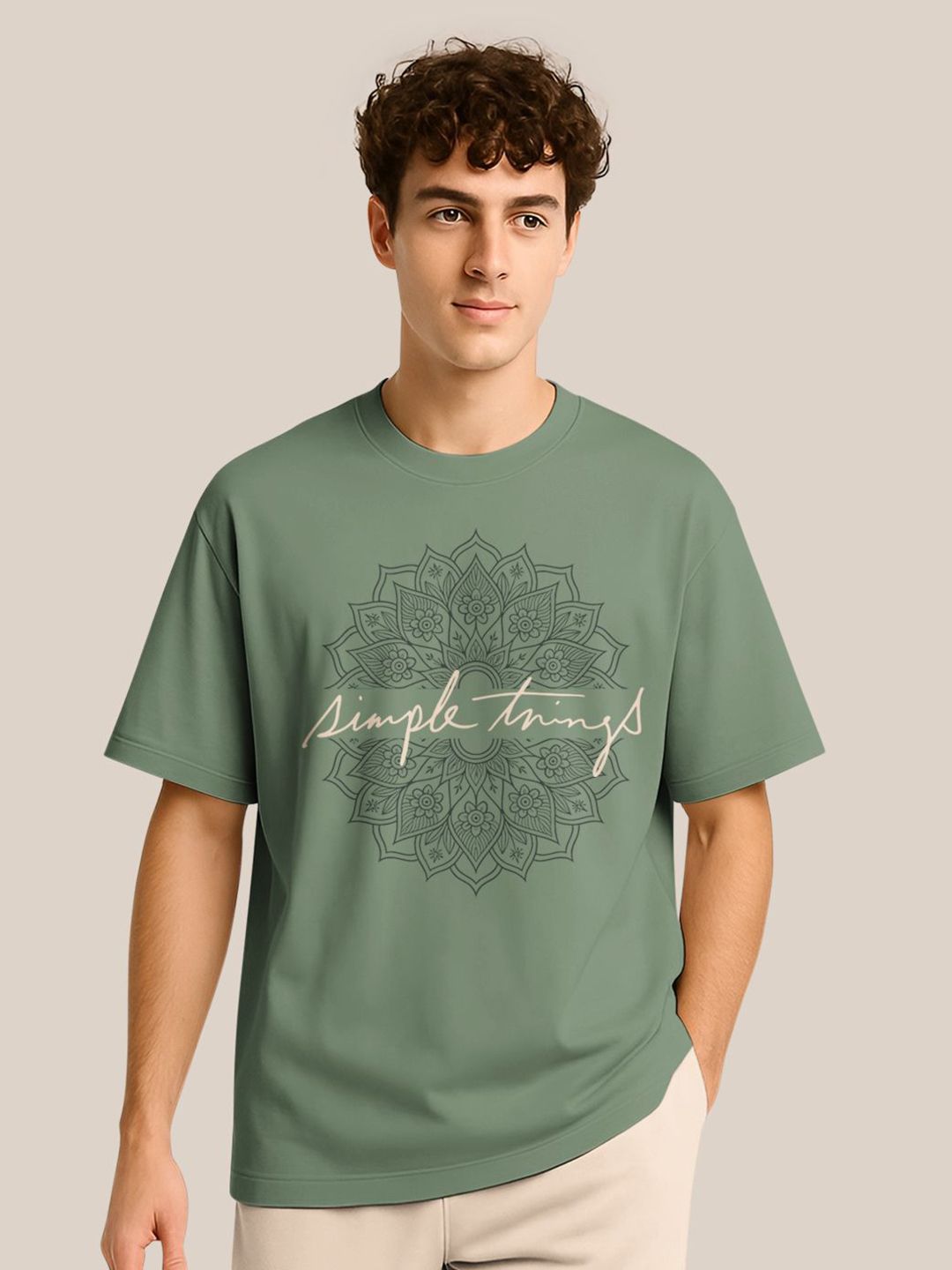 BULLMER Men Typography Printed Round Neck Oversized T-shirt