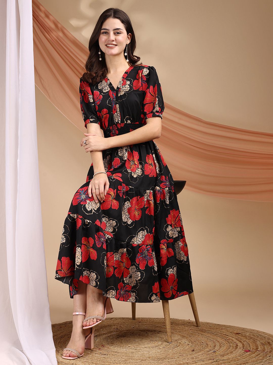 Buy CORSICA Women Floral Printed Smocked Tiered Fit & Flare Dress