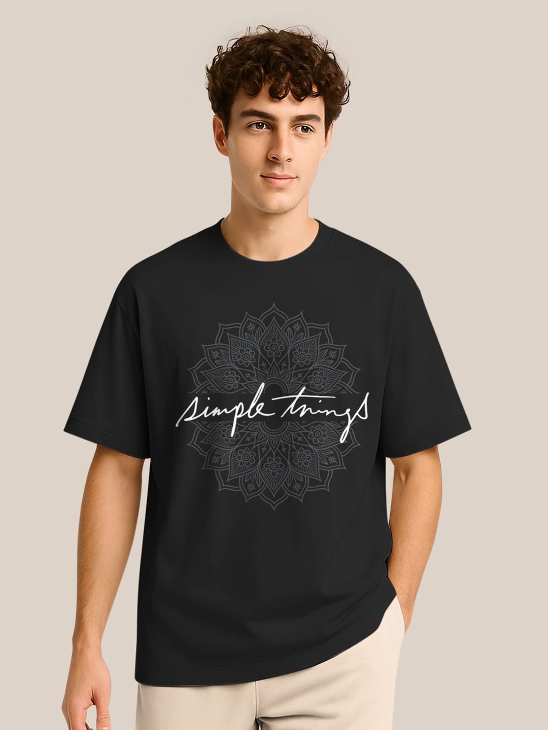 BULLMER Typography Printed Crew Neck Drop Shoulder Oversized T-shirt