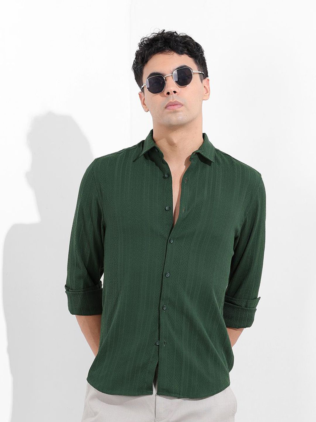 The Indian Garage Co Textured Slim Fit Casual Shirt