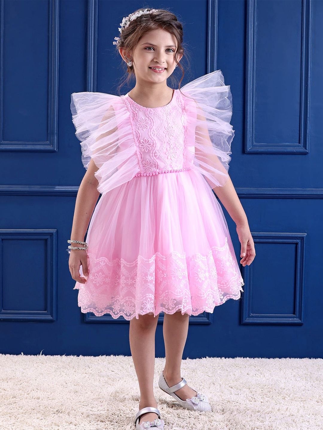 Mark & Mia Girls Self Design Frills Fit & Flare Dress